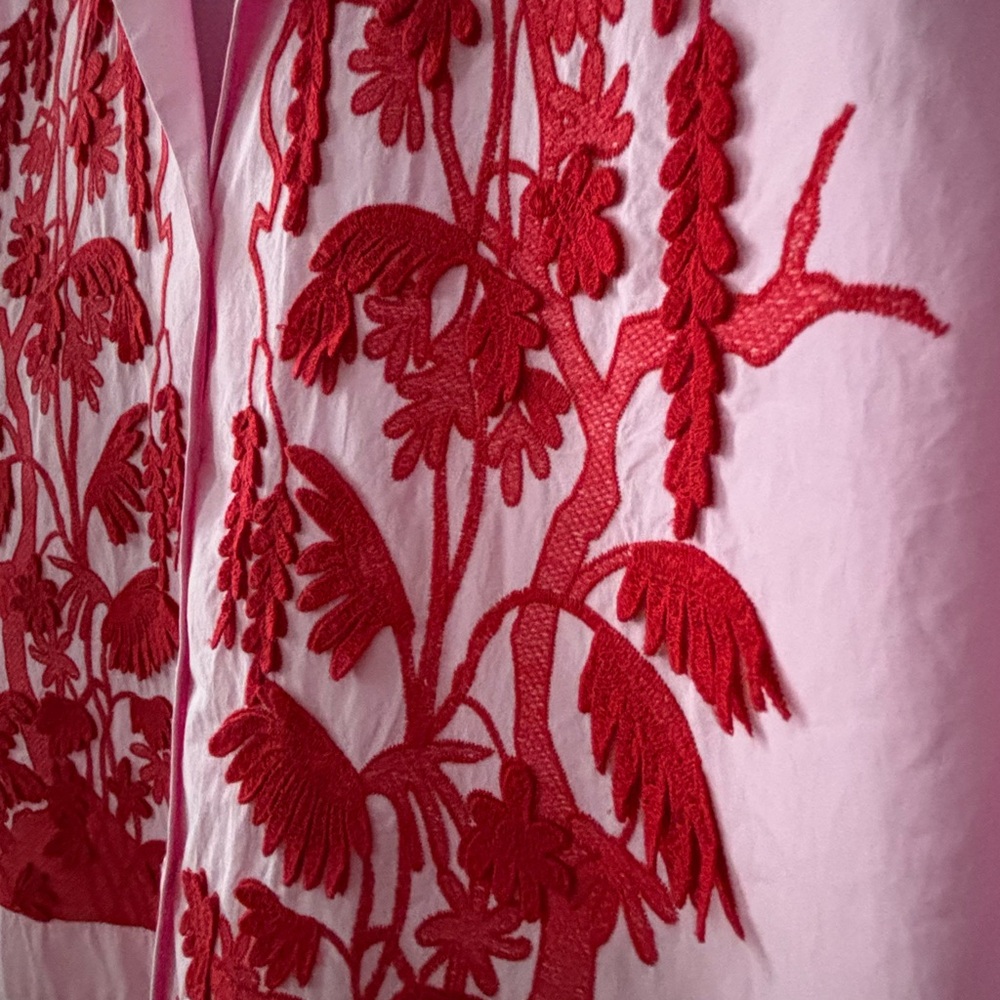 PSOPHIA Pink cotton short sleeve shirt with red embroidered flowers size XL - Picture 4 of 6